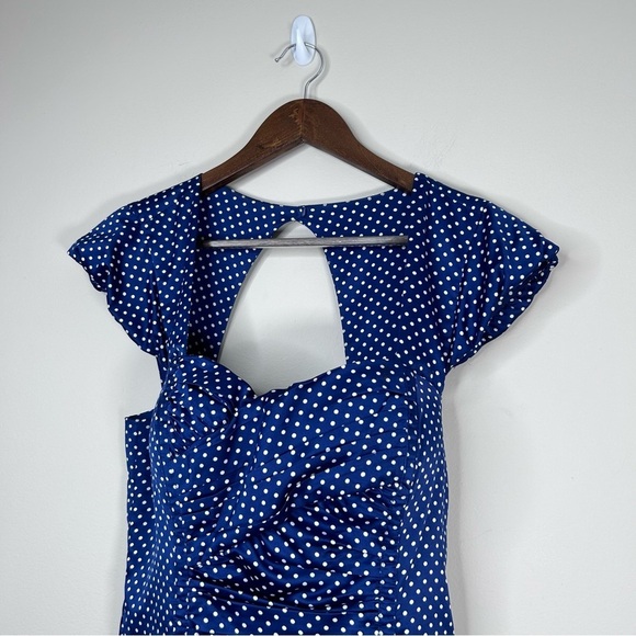 Guess LA Retro Style Polka Dot Wiggle Dress Sweetheart Neckline Blue Size 10 - Picture 5 of 14